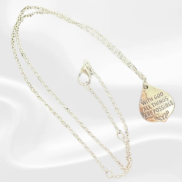 Scripture Pendant Necklace — “With God All Things Are Possible” (Matthew 19:26) - Picture 1 of 3